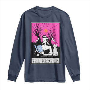 The Reader Tarot Long Sleeve Shirt Witch Reading Book Club Occult Cat Mom TS10 Navy Print Your Wear
