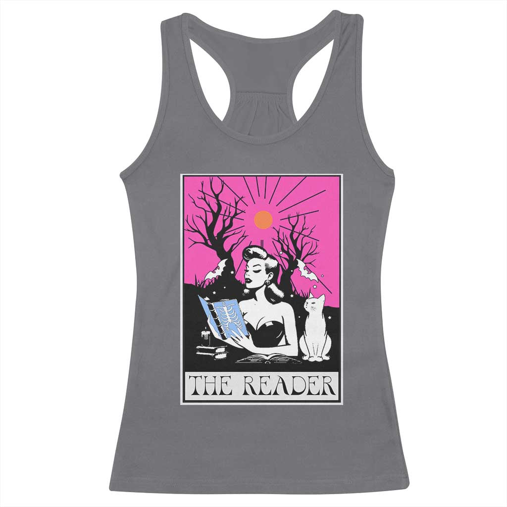 The Reader Tarot Racerback Tank Top Witch Reading Book Club Occult Cat Mom TS10 Charcoal Print Your Wear