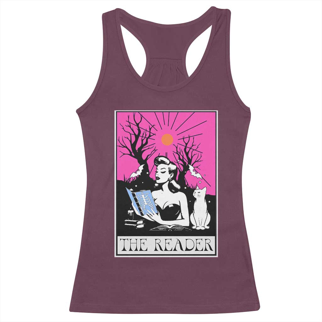 The Reader Tarot Racerback Tank Top Witch Reading Book Club Occult Cat Mom TS10 Maroon Print Your Wear