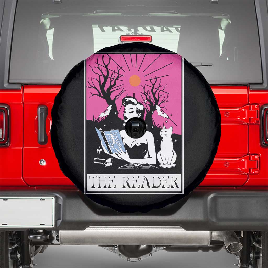 The Reader Tarot Spare Tire Cover Witch Reading Book Club Occult Cat Mom TS10 Black Print Your Wear