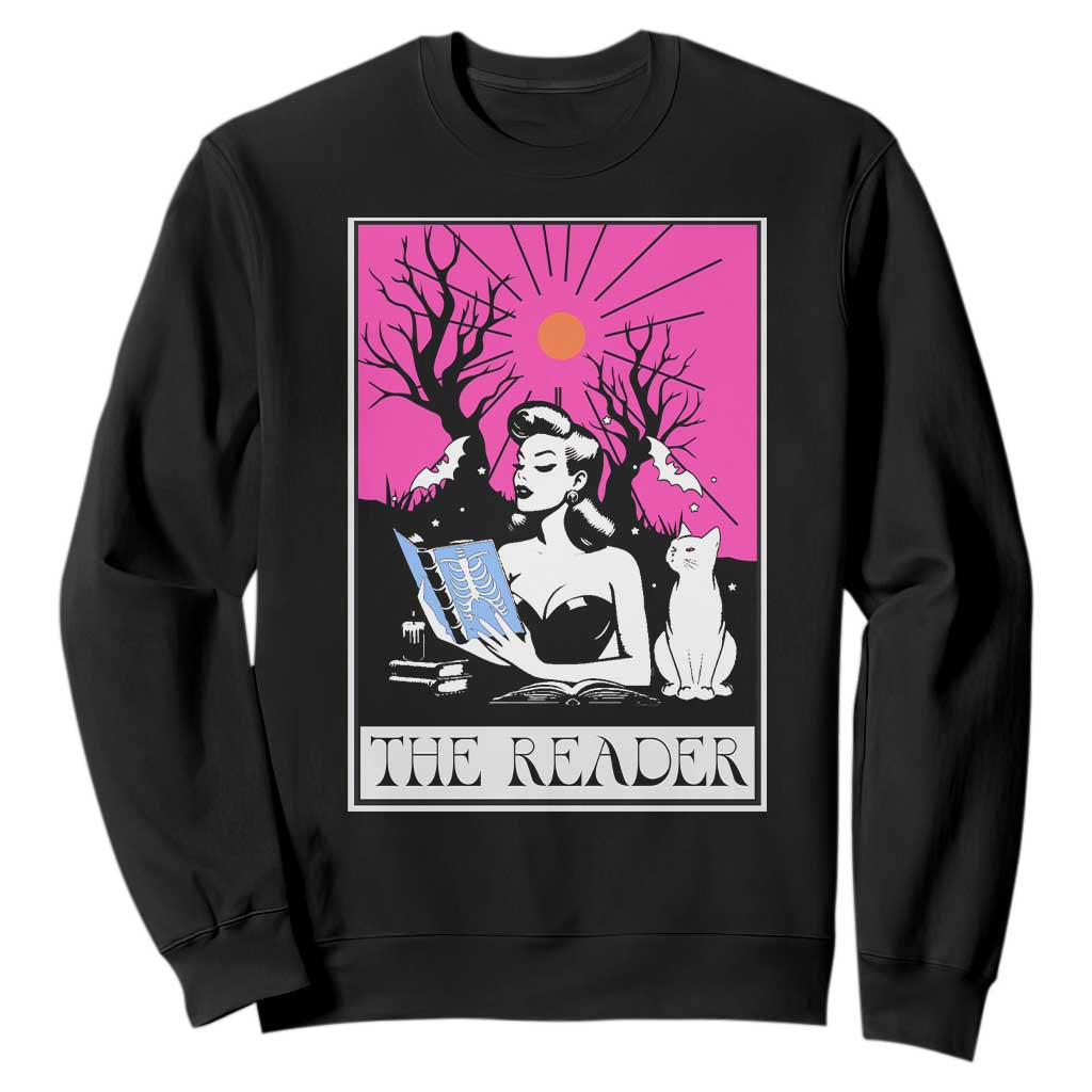 The Reader Tarot Sweatshirt Witch Reading Book Club Occult Cat Mom TS10 Black Print Your Wear