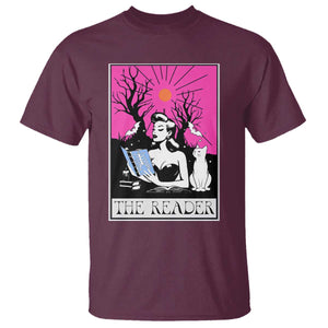 The Reader Tarot T Shirt Witch Reading Book Club Occult Cat Mom TS10 Maroon Print Your Wear