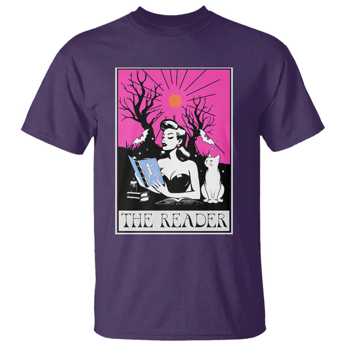 The Reader Tarot T Shirt Witch Reading Book Club Occult Cat Mom TS10 Purple Print Your Wear