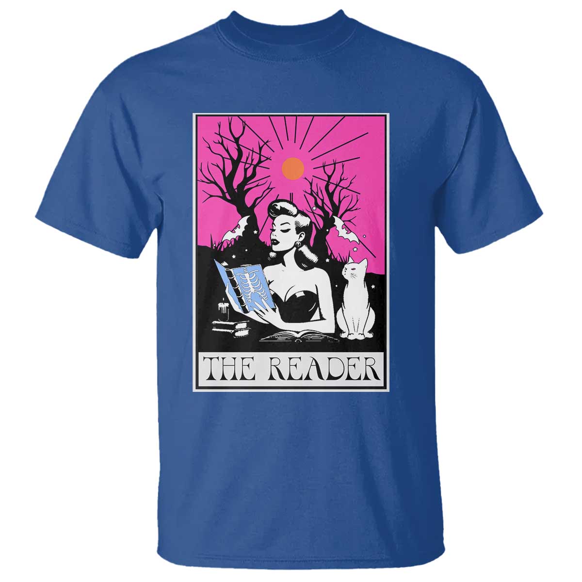 The Reader Tarot T Shirt Witch Reading Book Club Occult Cat Mom TS10 Royal Blue Print Your Wear