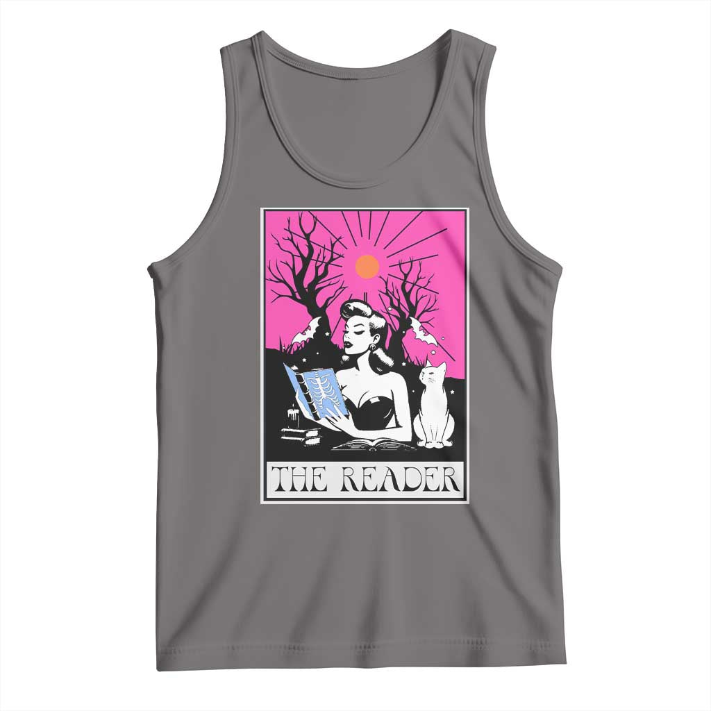 The Reader Tarot Tank Top Witch Reading Book Club Occult Cat Mom TS10 Deep Heather Print Your Wear