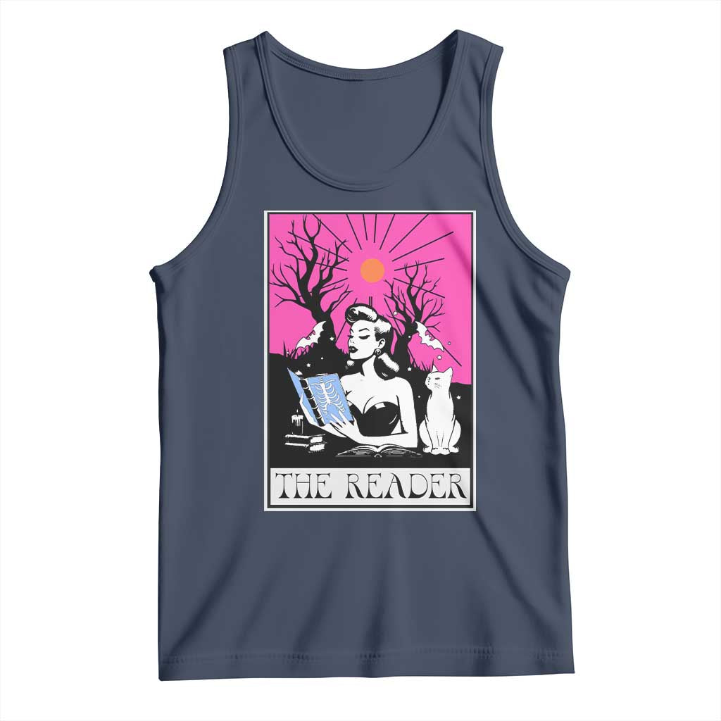 The Reader Tarot Tank Top Witch Reading Book Club Occult Cat Mom TS10 Navy Print Your Wear