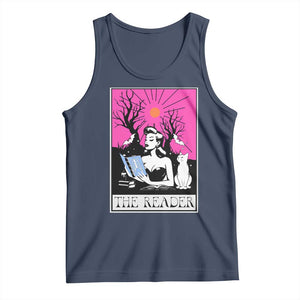 The Reader Tarot Tank Top Witch Reading Book Club Occult Cat Mom TS10 Navy Print Your Wear