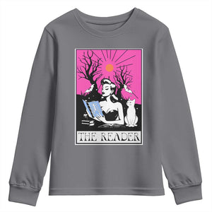 The Reader Tarot Youth Sweatshirt Witch Reading Book Club Occult Cat Mom TS10 Charcoal Print Your Wear