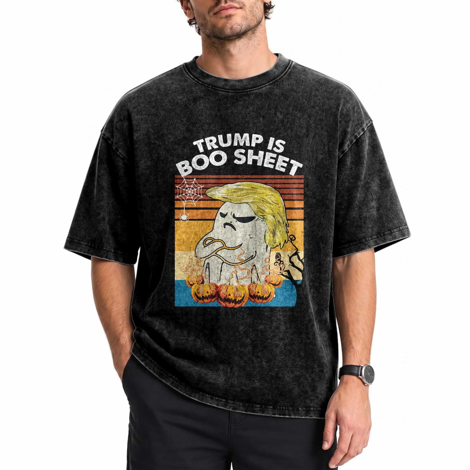 Funny Trump Is Boo Sheet Washed Cotton T-Shirt Ghost Retro Halloween Ghost Custome TS10 Print Your Wear
