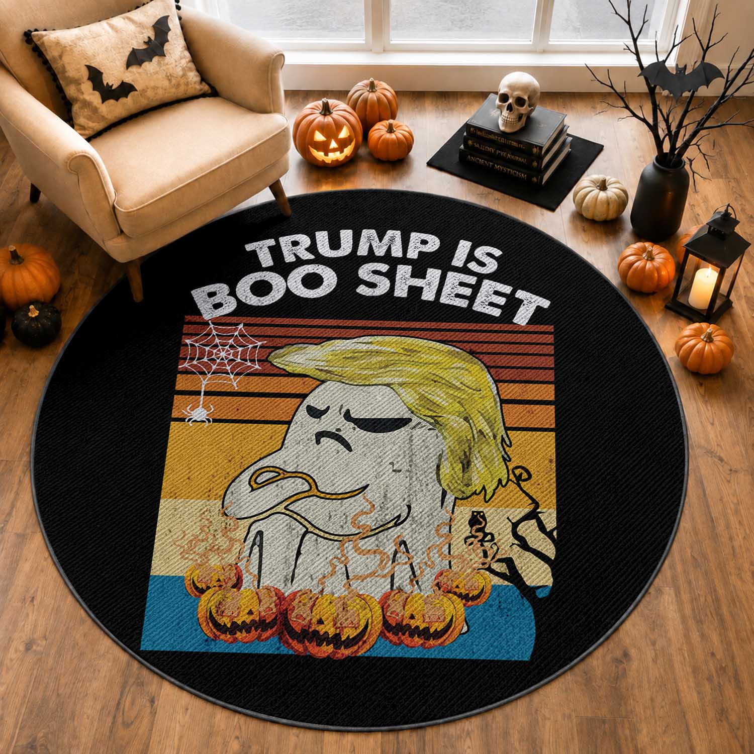 Funny Trump Is Boo Sheet Round Rug Ghost Retro Halloween Ghost Custome