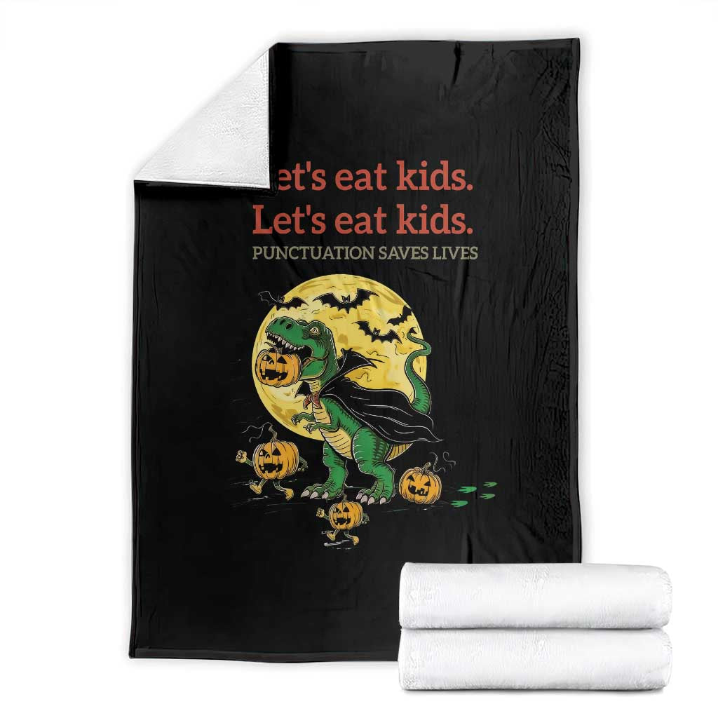 Grammar English Teacher Throw Blanket Funny Halloween Dinosaurs Pumpkin Punctuation Saves Lives TS10 Black Print Your Wear