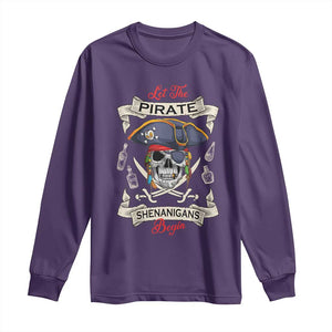 Skull Pirate Let The Pirate Shenanigans Begin Long Sleeve Shirt Halloween Crossbones Freebooter TS10 Purple Print Your Wear