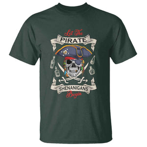 Skull Pirate Let The Pirate Shenanigans Begin T Shirt Halloween Crossbones Freebooter TS10 Dark Forest Green Print Your Wear