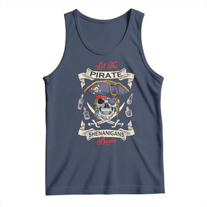 Skull Pirate Let The Pirate Shenanigans Begin Tank Top Halloween Crossbones Freebooter TS10 Navy Print Your Wear
