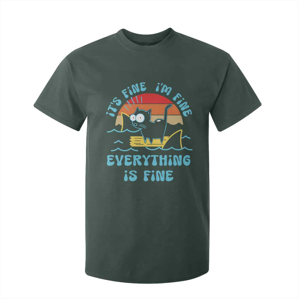 It's Fine I'm Fine Everything Is Fine Funny Cat T Shirt For Kid Christmas Gift TS10 Dark Forest Green Print Your Wear