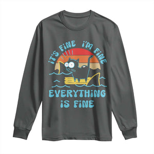 It's Fine I'm Fine Everything Is Fine Funny Cat Long Sleeve Shirt Christmas Gift TS10 Dark Heather Print Your Wear