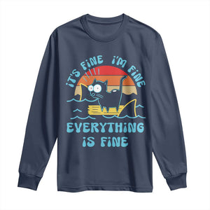 It's Fine I'm Fine Everything Is Fine Funny Cat Long Sleeve Shirt Christmas Gift TS10 Navy Print Your Wear