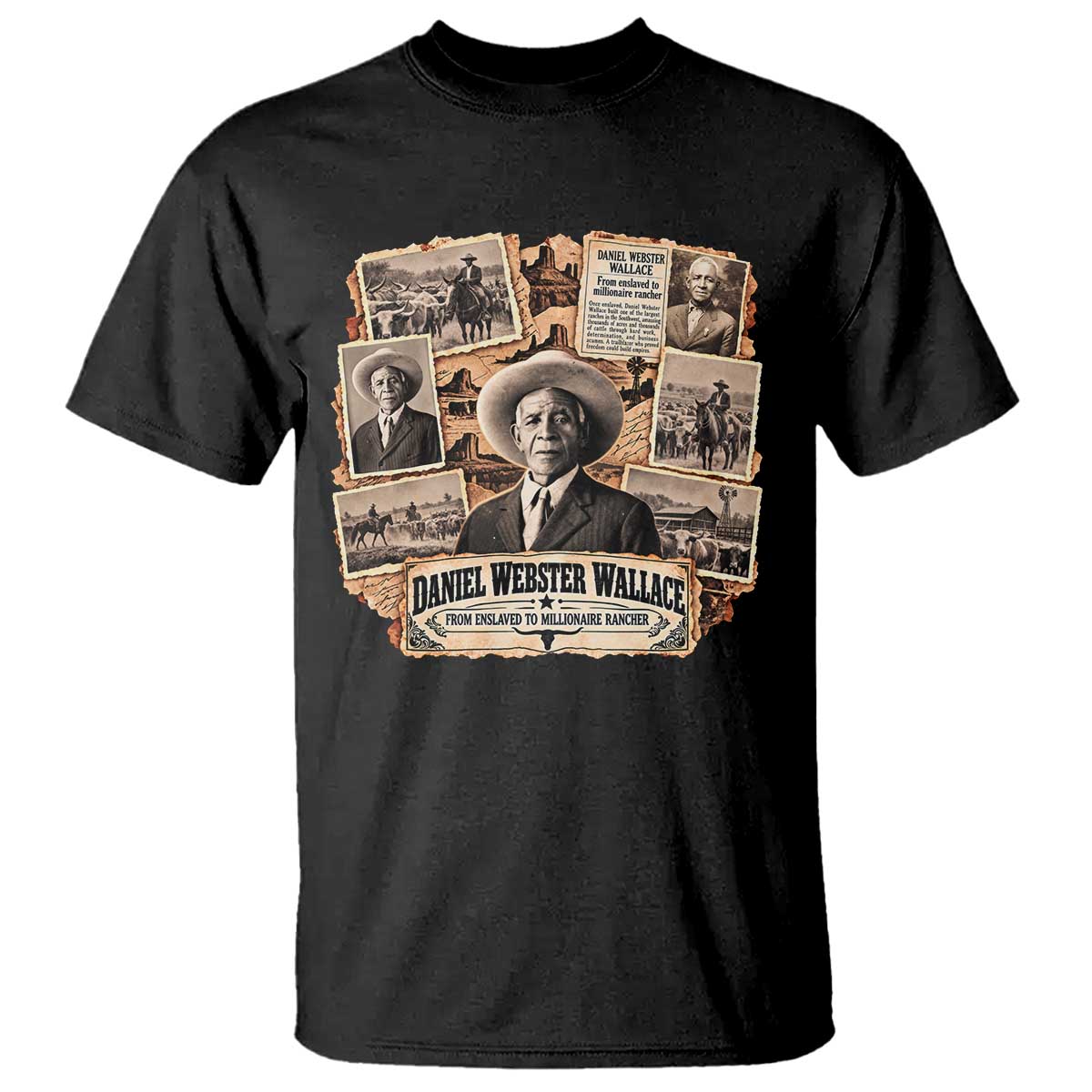 Daniel Webster Wallace Black History Month Millionaire Rancher T Shirt Vintage Western Black Cowboy Legend Graphic