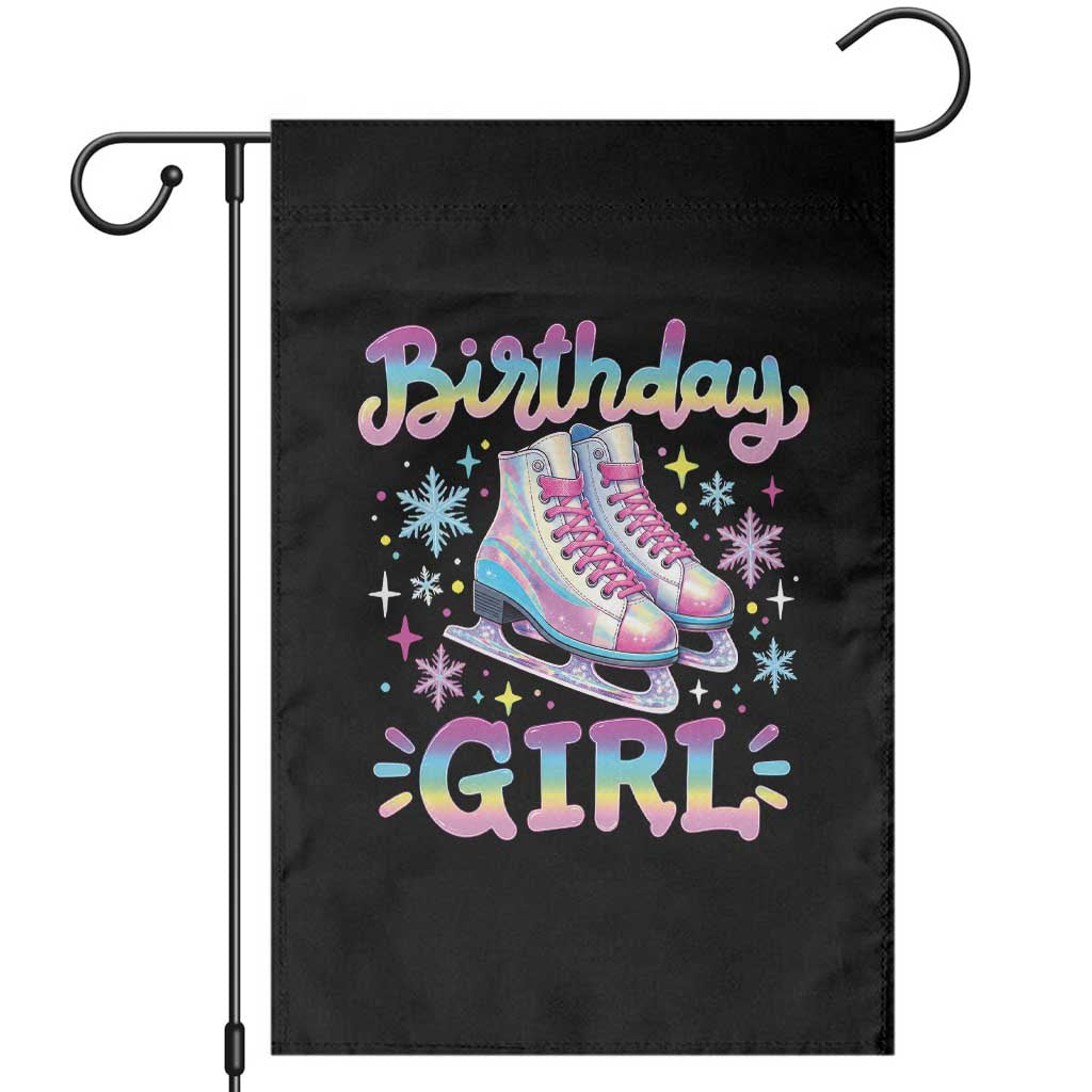 Ice Skating Birthday Girl Garden Flag Retro Pastel Holographic Skater Winter Sports