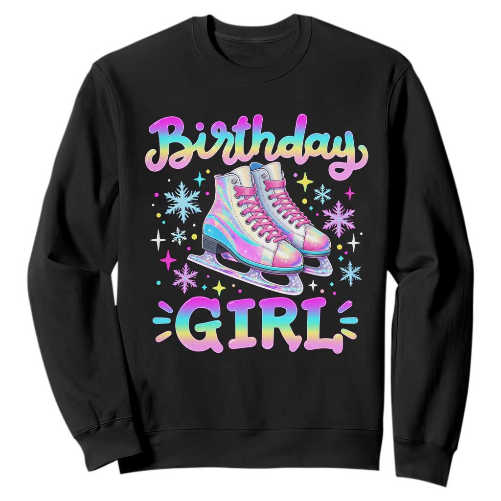 Ice Skating Birthday Girl Sweatshirt Retro Pastel Holographic Skater Winter Sports