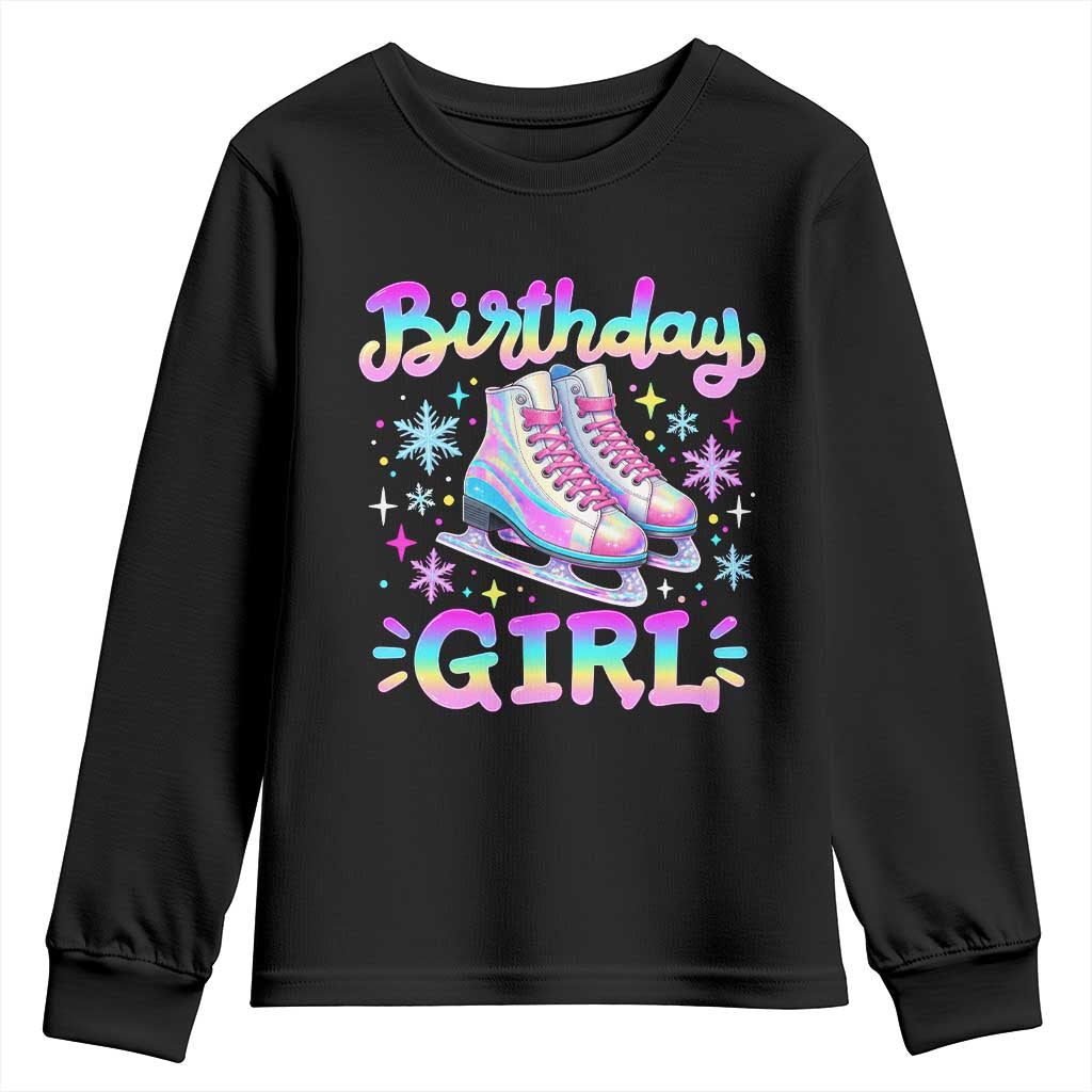 Ice Skating Birthday Girl Youth Sweatshirt Retro Pastel Holographic Skater Winter Sports