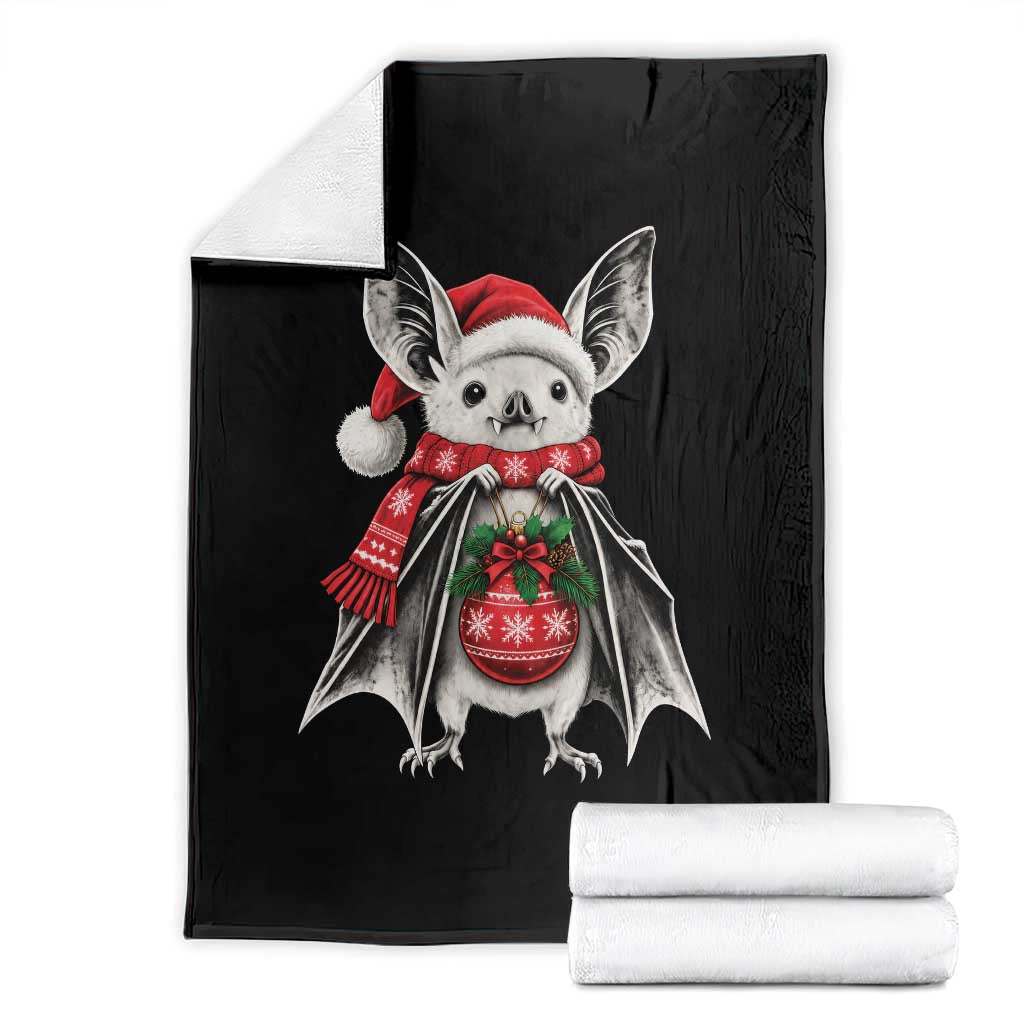 Cute Christmas Bat Santa Hat Graphic Throw Blanket Festive Gothic Holiday Animal Aesthetic