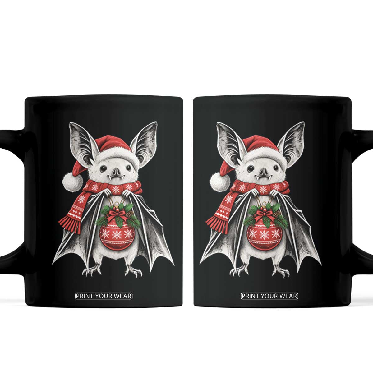 Cute Christmas Bat Santa Hat Graphic Coffee Mug Festive Gothic Holiday Animal Aesthetic