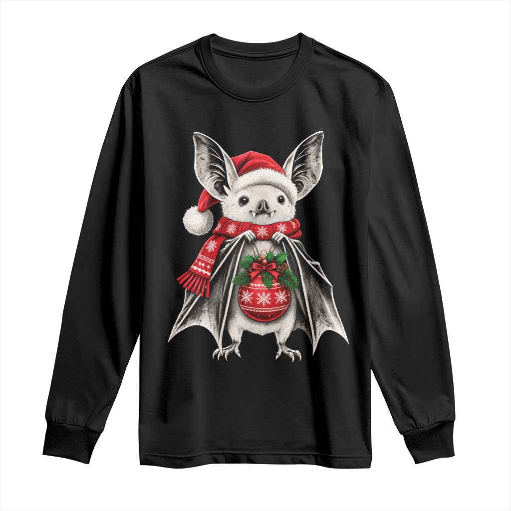 Cute Christmas Bat Santa Hat Graphic Long Sleeve Shirt Festive Gothic Holiday Animal Aesthetic