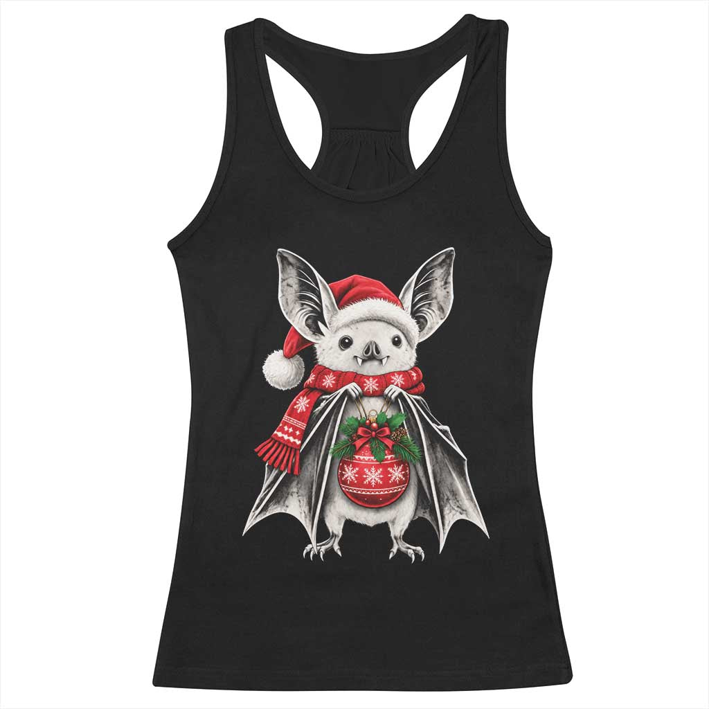 Cute Christmas Bat Santa Hat Graphic Racerback Tank Top Festive Gothic Holiday Animal Aesthetic