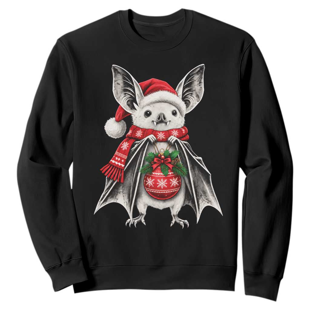 Cute Christmas Bat Santa Hat Graphic Sweatshirt Festive Gothic Holiday Animal Aesthetic
