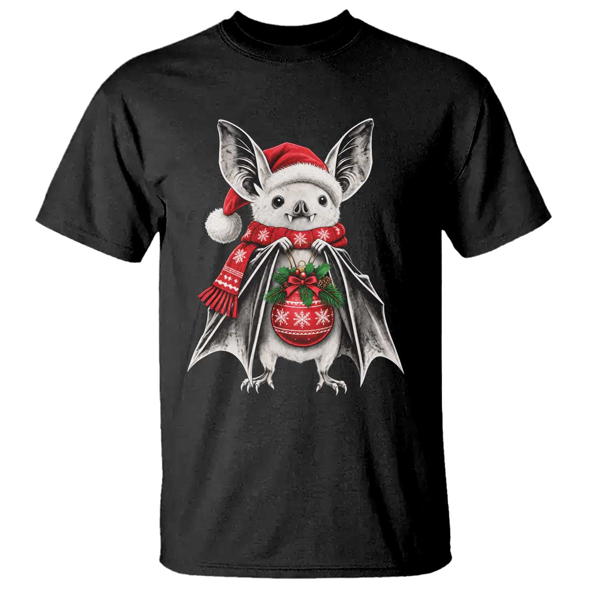 Cute Christmas Bat Santa Hat Graphic T Shirt Festive Gothic Holiday Animal Aesthetic