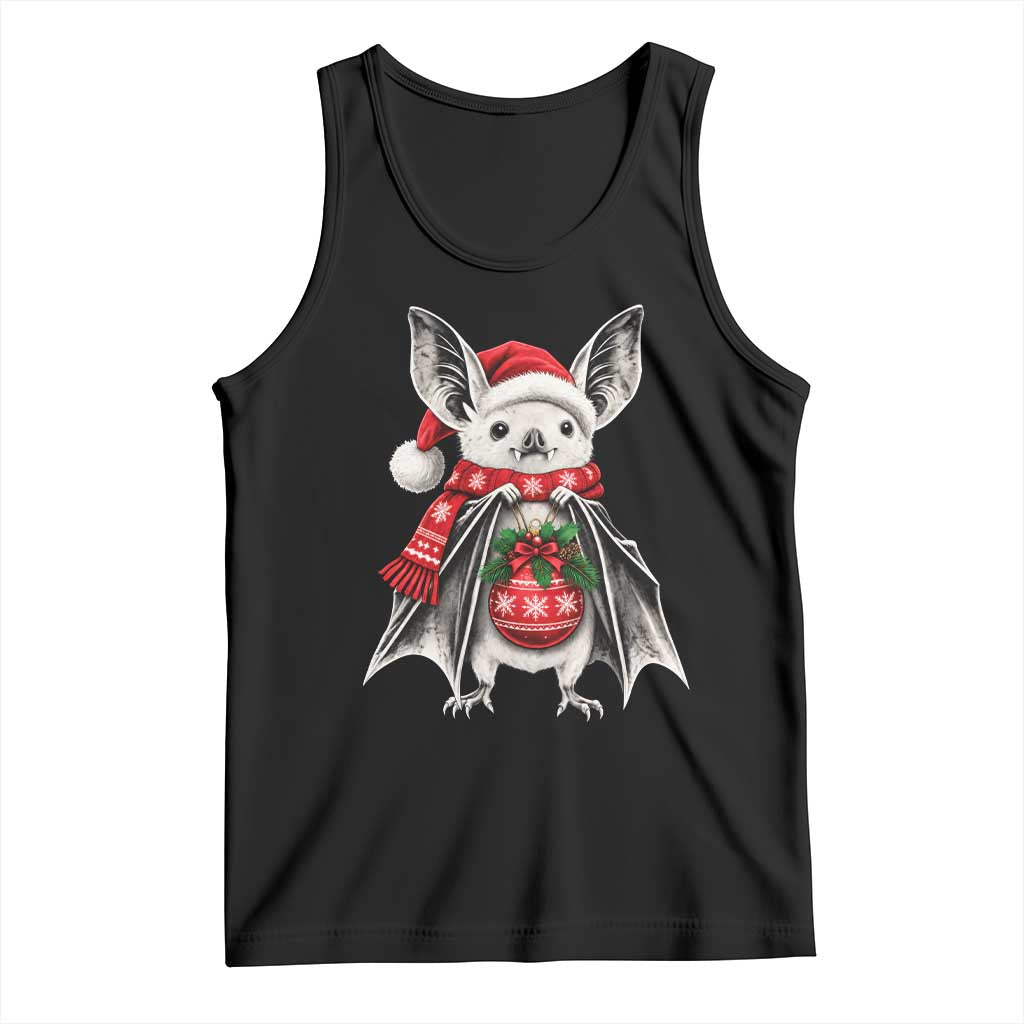 Cute Christmas Bat Santa Hat Graphic Tank Top Festive Gothic Holiday Animal Aesthetic