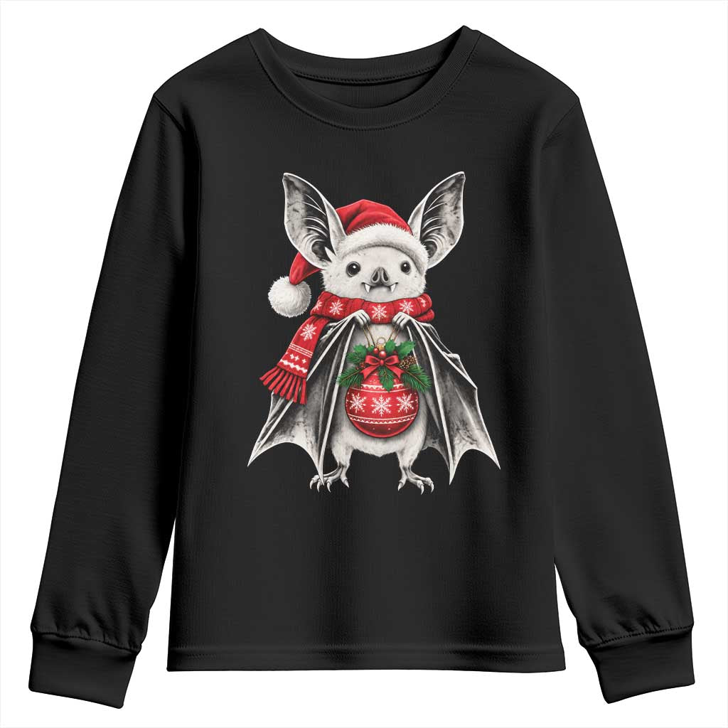 Cute Christmas Bat Santa Hat Graphic Youth Sweatshirt Festive Gothic Holiday Animal Aesthetic
