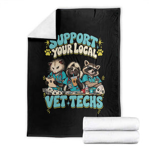 Support Your Local Vet Techs Throw Blanket Retro Groovy Opossum Skunk Raccoon Veterinary Technician