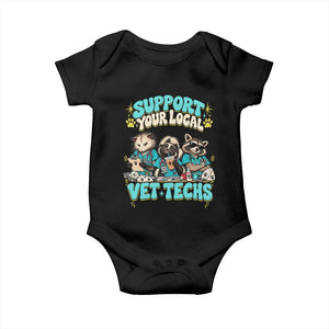 Support Your Local Vet Techs Baby Onesie Retro Groovy Opossum Skunk Raccoon Veterinary Technician
