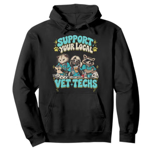 Support Your Local Vet Techs Hoodie Retro Groovy Opossum Skunk Raccoon Veterinary Technician