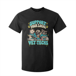Support Your Local Vet Techs T Shirt For Kid Retro Groovy Opossum Skunk Raccoon Veterinary Technician