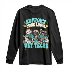 Support Your Local Vet Techs Long Sleeve Shirt Retro Groovy Opossum Skunk Raccoon Veterinary Technician