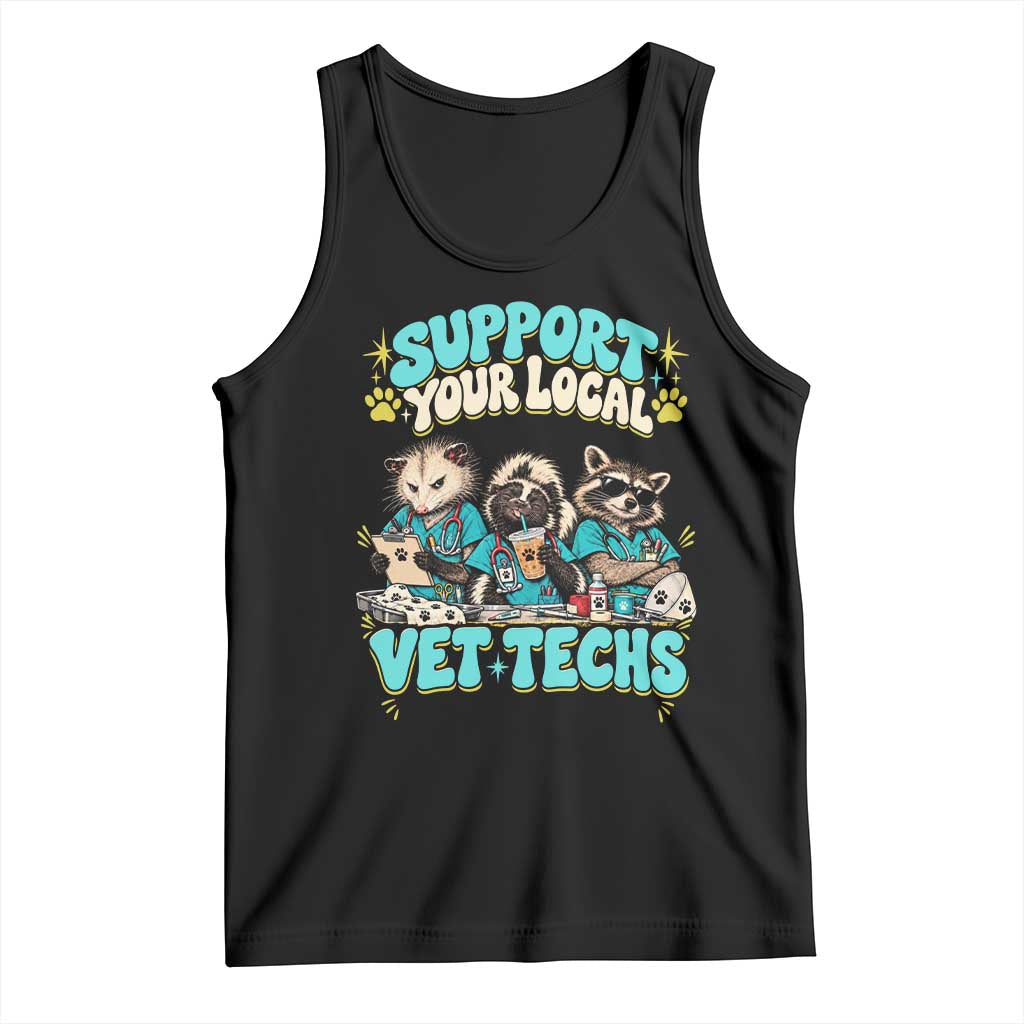 Support Your Local Vet Techs Tank Top Retro Groovy Opossum Skunk Raccoon Veterinary Technician