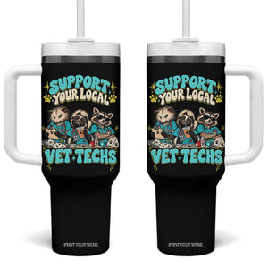 Support Your Local Vet Techs Tumbler With Handle Retro Groovy Opossum Skunk Raccoon Veterinary Technician
