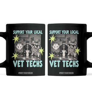 Support Your Local Vet Techs Coffee Mug Retro Opossum Skunk Raccoon Veterinary Technician Assistant