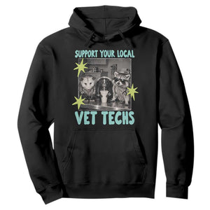 Support Your Local Vet Techs Hoodie Retro Opossum Skunk Raccoon Veterinary Technician Assistant