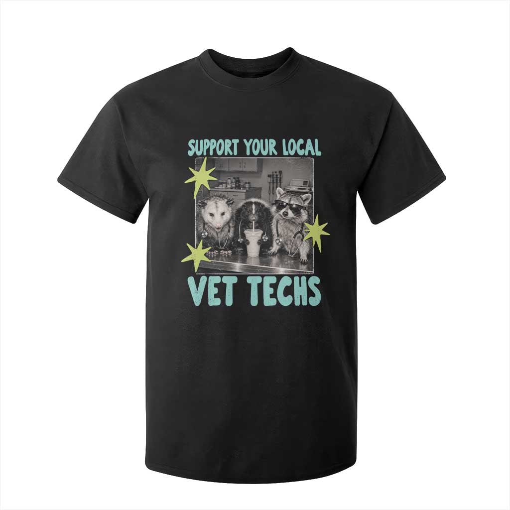 Support Your Local Vet Techs T Shirt For Kid Retro Opossum Skunk Raccoon Veterinary Technician Assistant