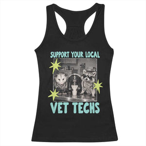 Support Your Local Vet Techs Racerback Tank Top Retro Opossum Skunk Raccoon Veterinary Technician Assistant
