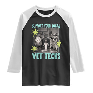 Support Your Local Vet Techs Raglan Shirt Retro Opossum Skunk Raccoon Veterinary Technician Assistant