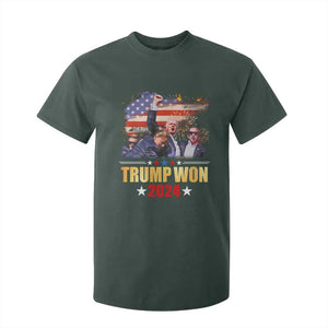 Trump Won 2024 T Shirt For Kid President 45 47th Second Term US Flag TS10 Dark Forest Green Print Your Wear