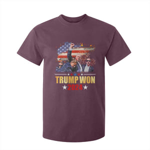 Trump Won 2024 T Shirt For Kid President 45 47th Second Term US Flag TS10 Maroon Print Your Wear