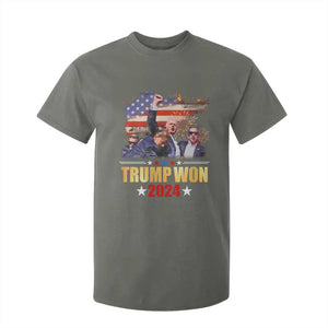 Trump Won 2024 T Shirt For Kid President 45 47th Second Term US Flag TS10 Military Green Print Your Wear