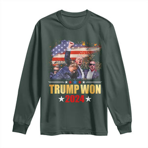 Trump Won 2024 Long Sleeve Shirt President 45 47th Second Term US Flag TS10 Dark Forest Green Print Your Wear