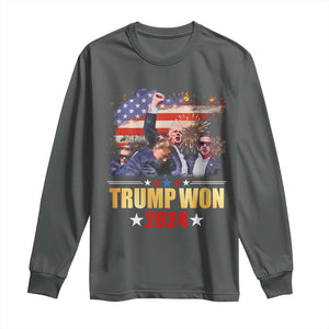 Trump Won 2024 Long Sleeve Shirt President 45 47th Second Term US Flag TS10 Dark Heather Print Your Wear